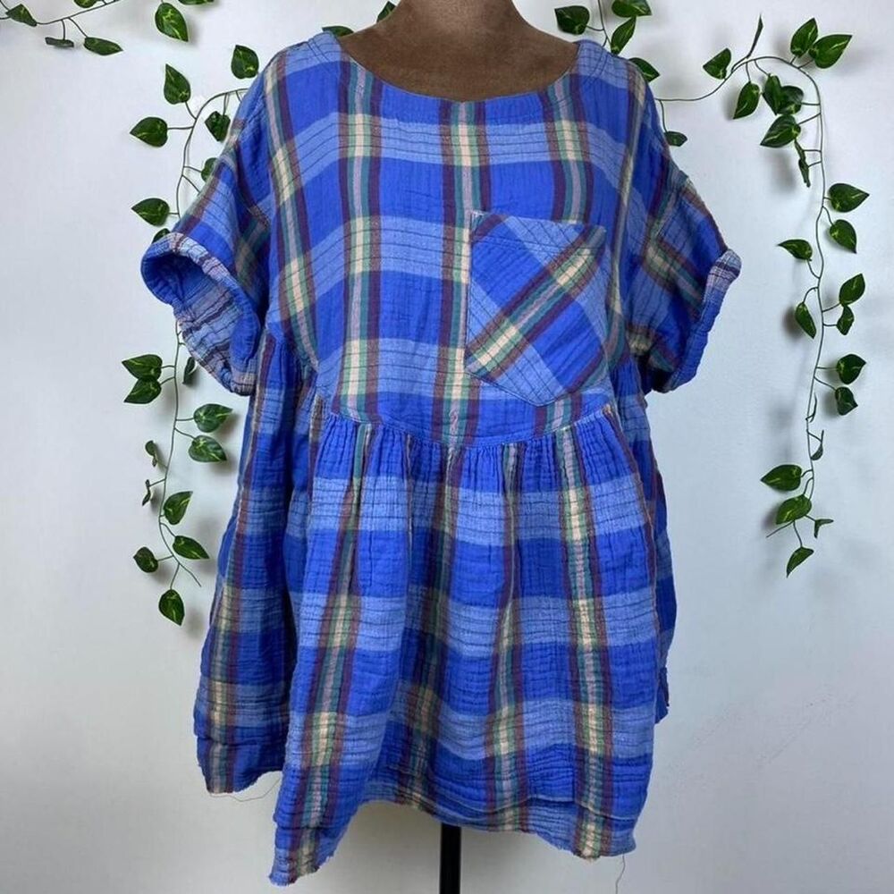Size S We The Free Free People plaid oversized flannel mini dress distressed hem